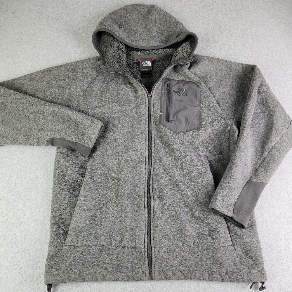The North Face Fleece Hoodie Mens Medium Gray Sherpa Lined Activewear Full Zip